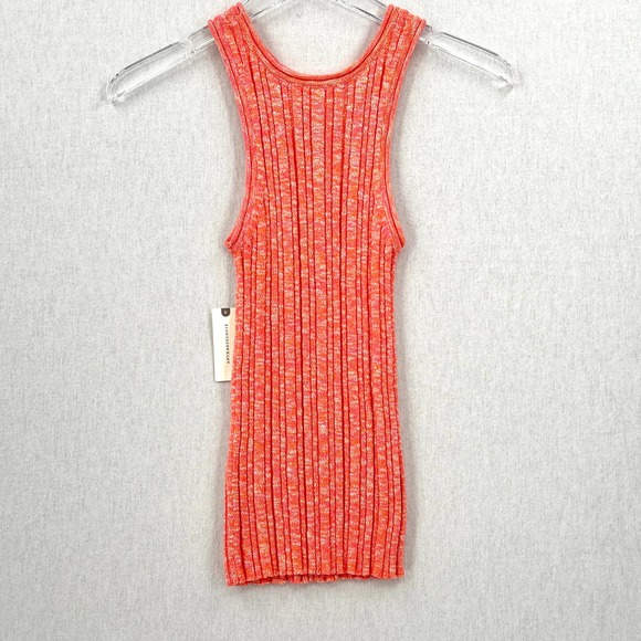 ANTHROPOLOGIE Shirt Womens XS Orange Pink High Neck Knitted Tank Ribbed Racer - Picture 4 of 12